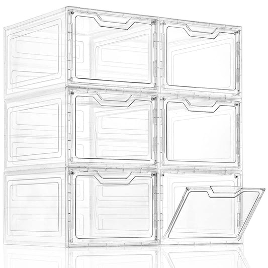 Freebat 6 Pack Stackable Storage Bins with lids 19Qt Plastic Bins for Storage Closet Organizers and Storage Storage Containers Organization and Storage Boxes for Craft Home Pantry Office Dorm
